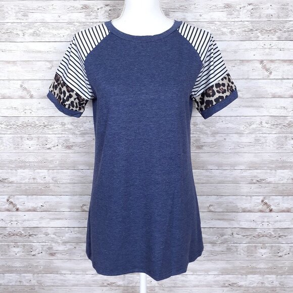 Ritera Womens Short Sleeved Tee S Stripe Animal Print 568A - Picture 1 of 4